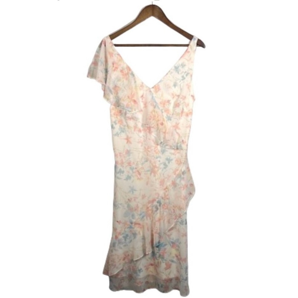 Lauren Ralph Lauren Womens Georgette Midi Dress Size 14 Floral Fairy Cottagecore